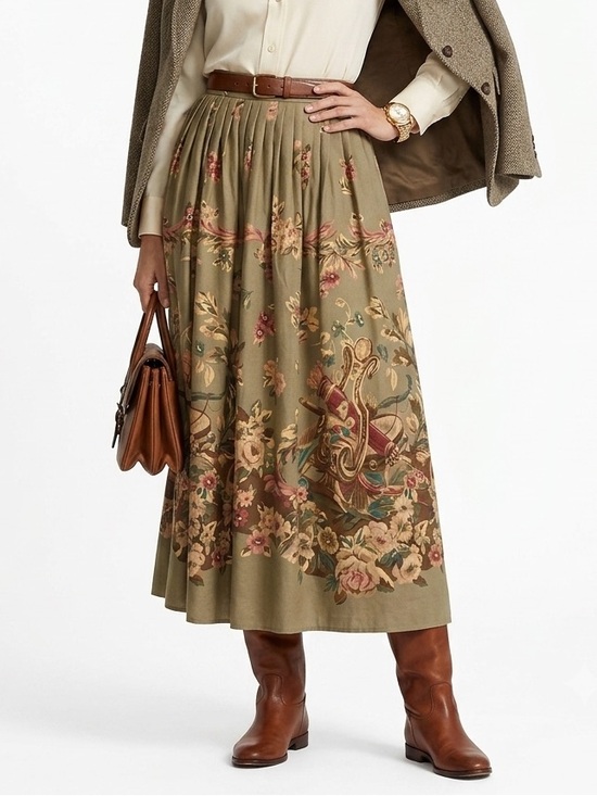 Ralph Lauren Blue Label Dresses & Skirts - Vintage Ralph Lauren Blue Label Floral Pleated Wool Blend Maxi Skirt Size 12